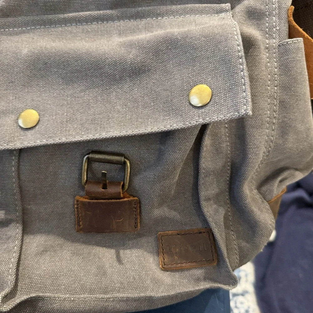 Lifewit Messenger‎ Bag Gray Canvas Brown Leather Satchel Cross Body Shoulder